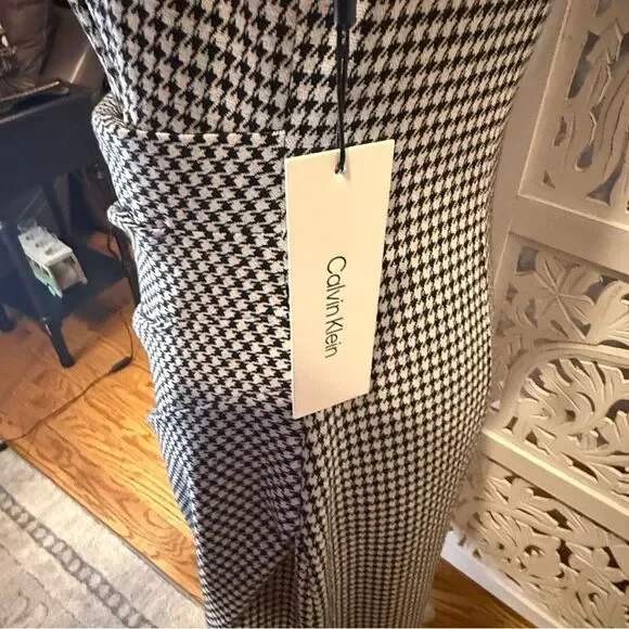 NWT Calvin Klein Black and White Checkered Midi Dress  Sz 10 - Picture 4 of 5